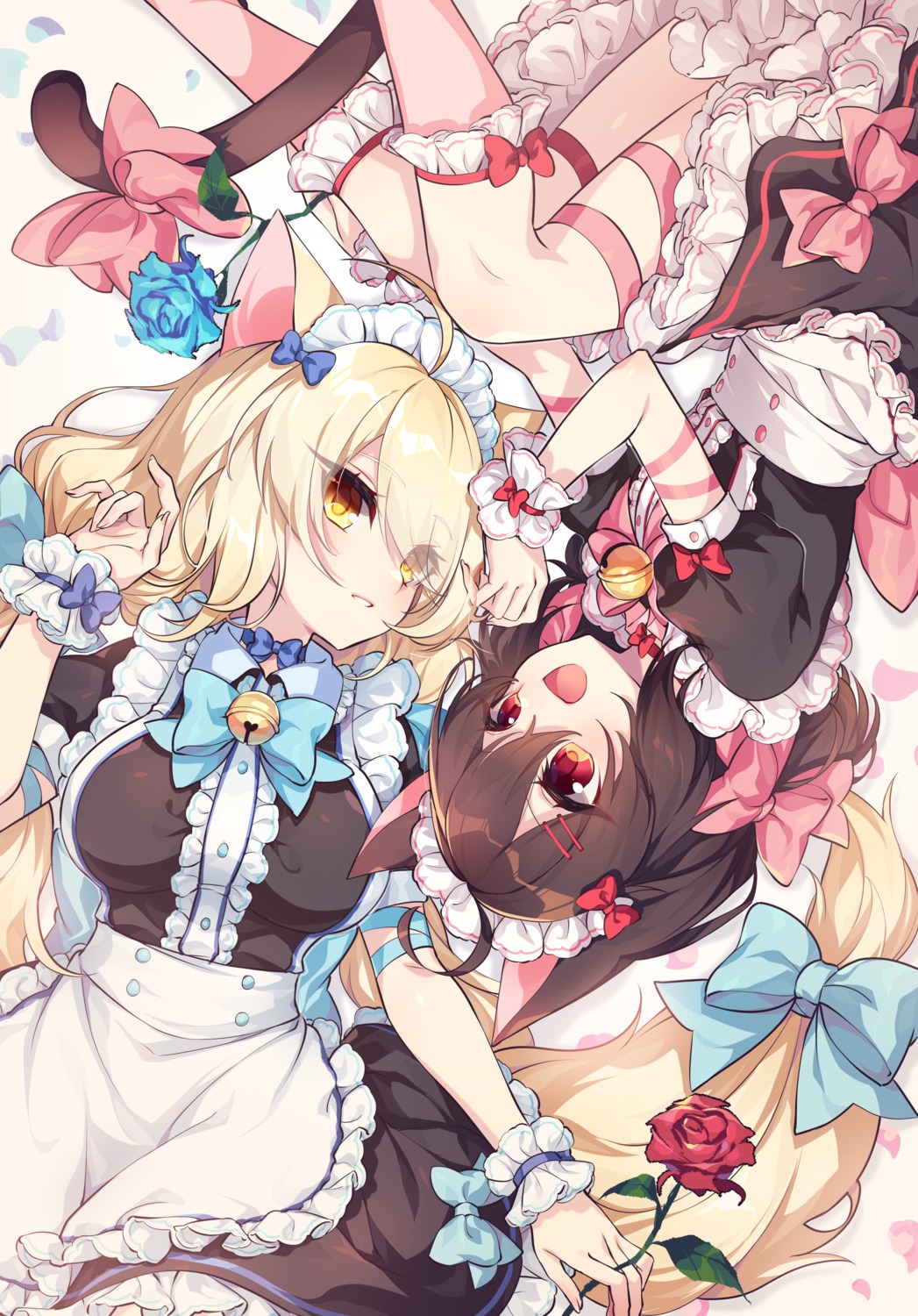 animal_ears, cream_(kkyuang), garter, kozakura_(dictionary), maid, mary_(kkyuang), nekomimi, skirt_lift