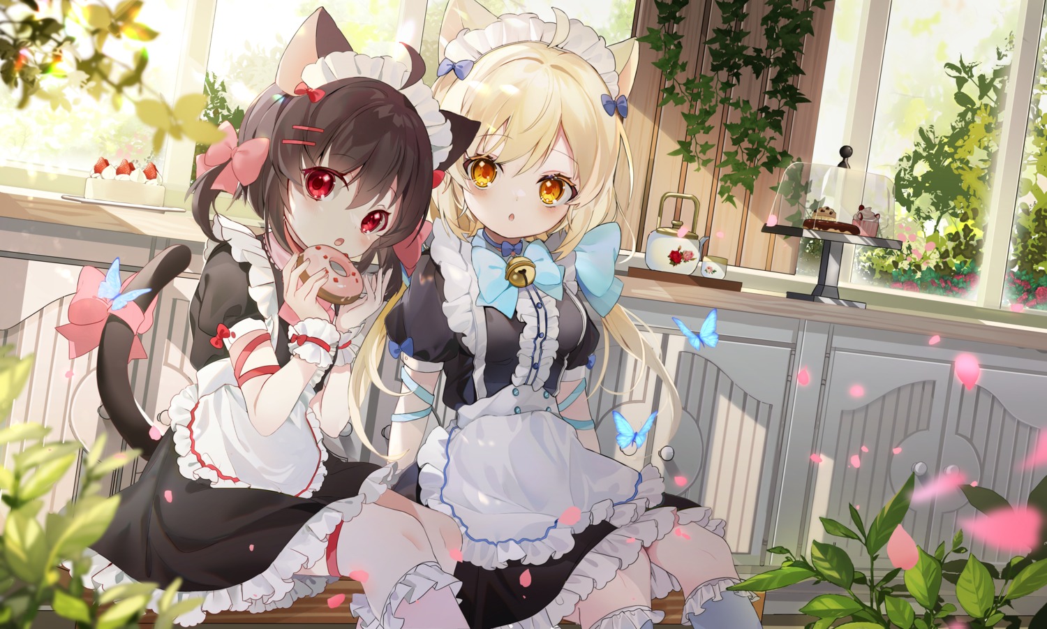 amafuyu, animal_ears, cream_(kkyuang), garter, maid, mary_(kkyuang), nekomimi, tail