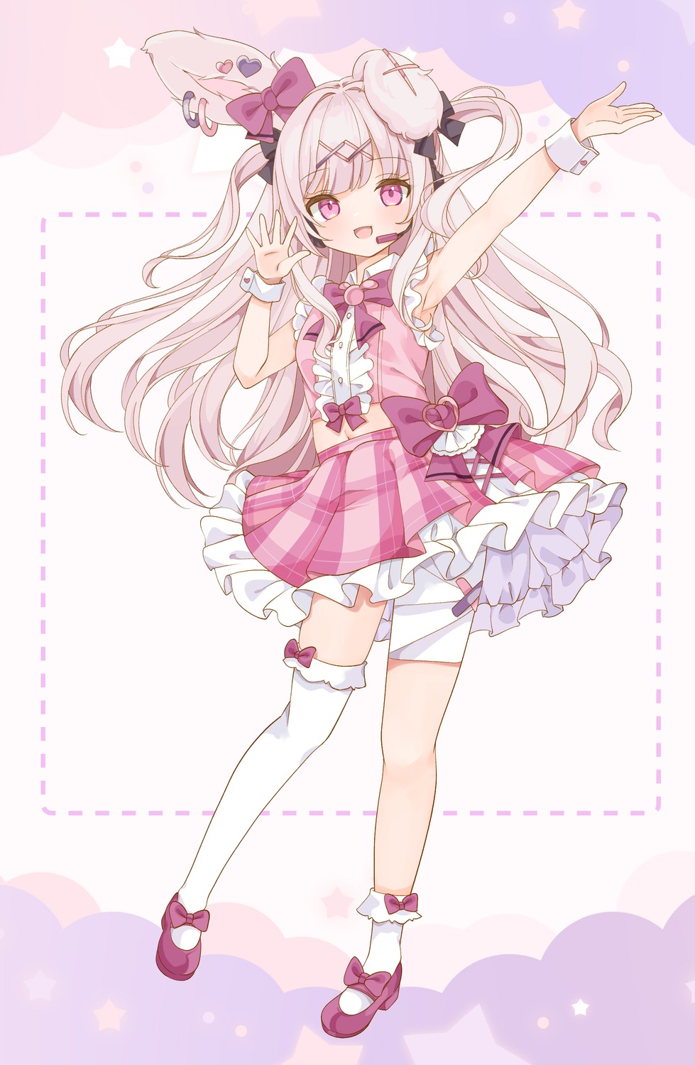animal_ears, bandages, bandaid, bunny_ears, indie_virtual_youtuber, saekiya_sabou, skirt_lift, thighhighs