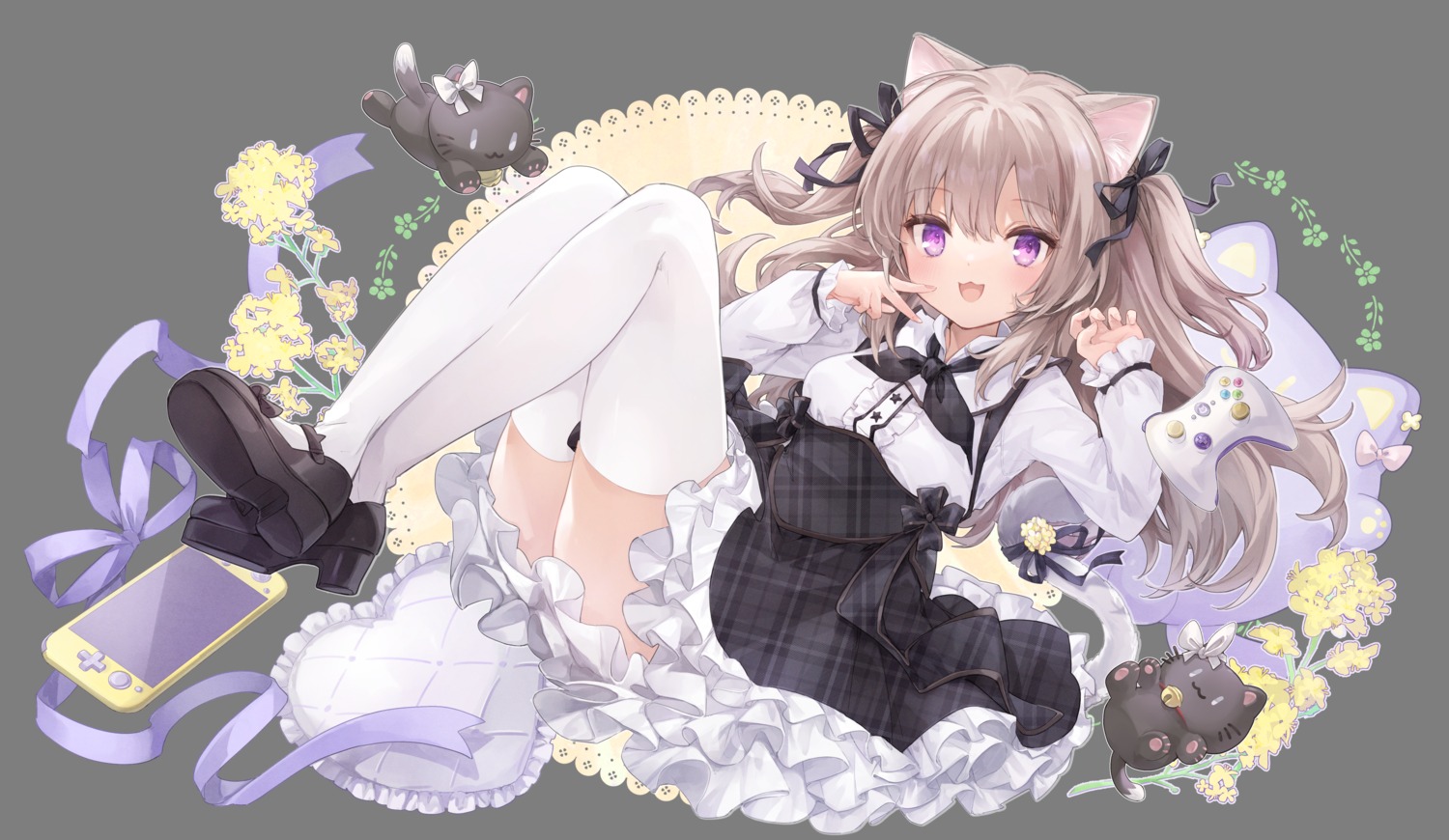 animal_ears, indie_virtual_youtuber, minaneko_mai, neko, nekomimi, skirt_lift, thighhighs, transparent_png