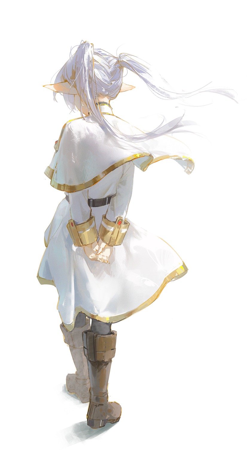 dinoartforame, dress, elf, frieren, pantyhose, pointy_ears, sousou_no_frieren