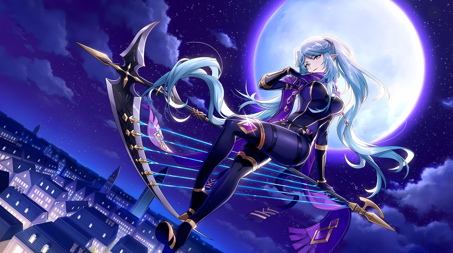 bodysuit, elf, epsilon_(kagejitsu), kage_no_jitsuryokusha_ni_naritakute!, pointy_ears, uniform, weapon
