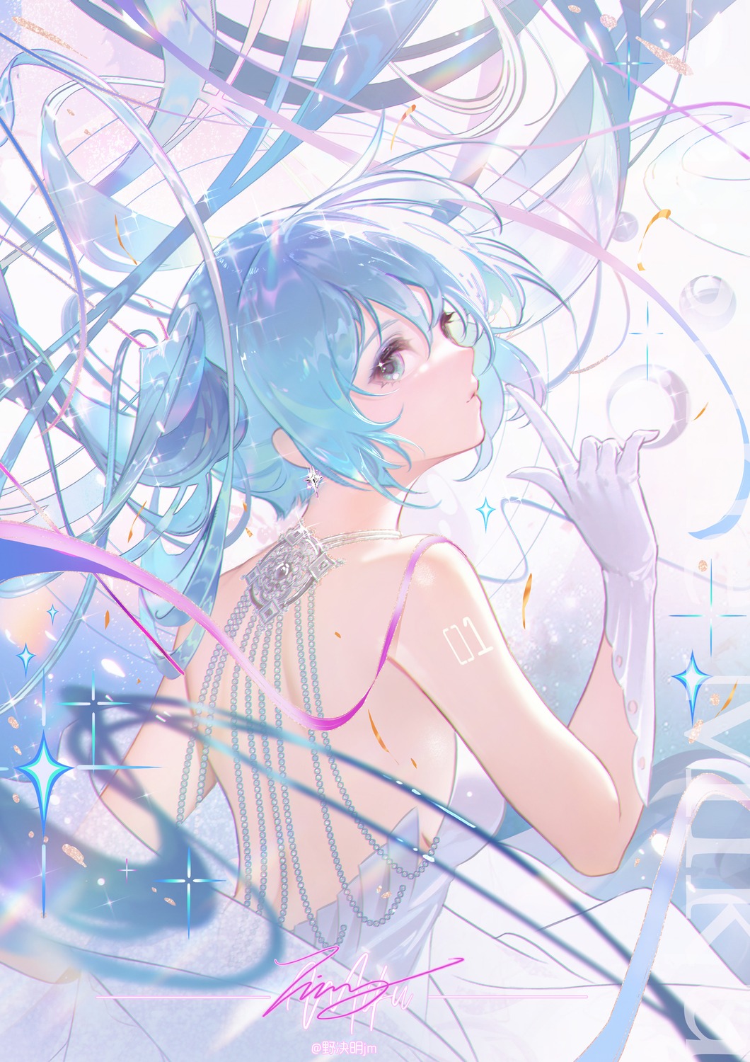 dress, hatsune_miku, jie_xiaoming, no_bra, tattoo, vocaloid