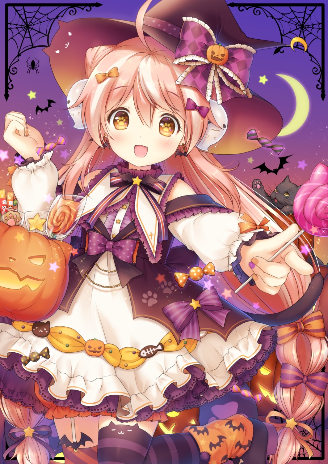 halloween, kemamire, neko, stockings, thighhighs, witch