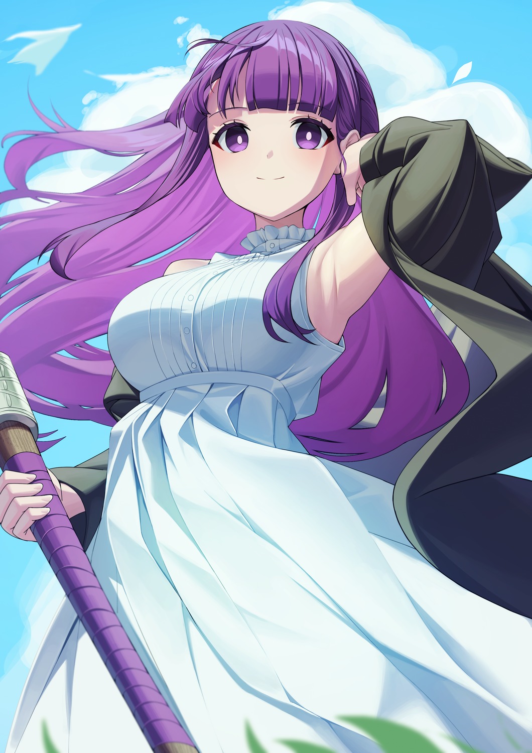 dress, fern, sora_(men0105), sousou_no_frieren, weapon
