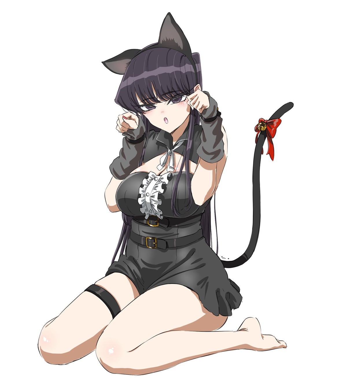 animal_ears, cleavage, garter, komi-san_wa_komyushou_desu., komi_shouko, nekomimi, oda_tomohito, tail