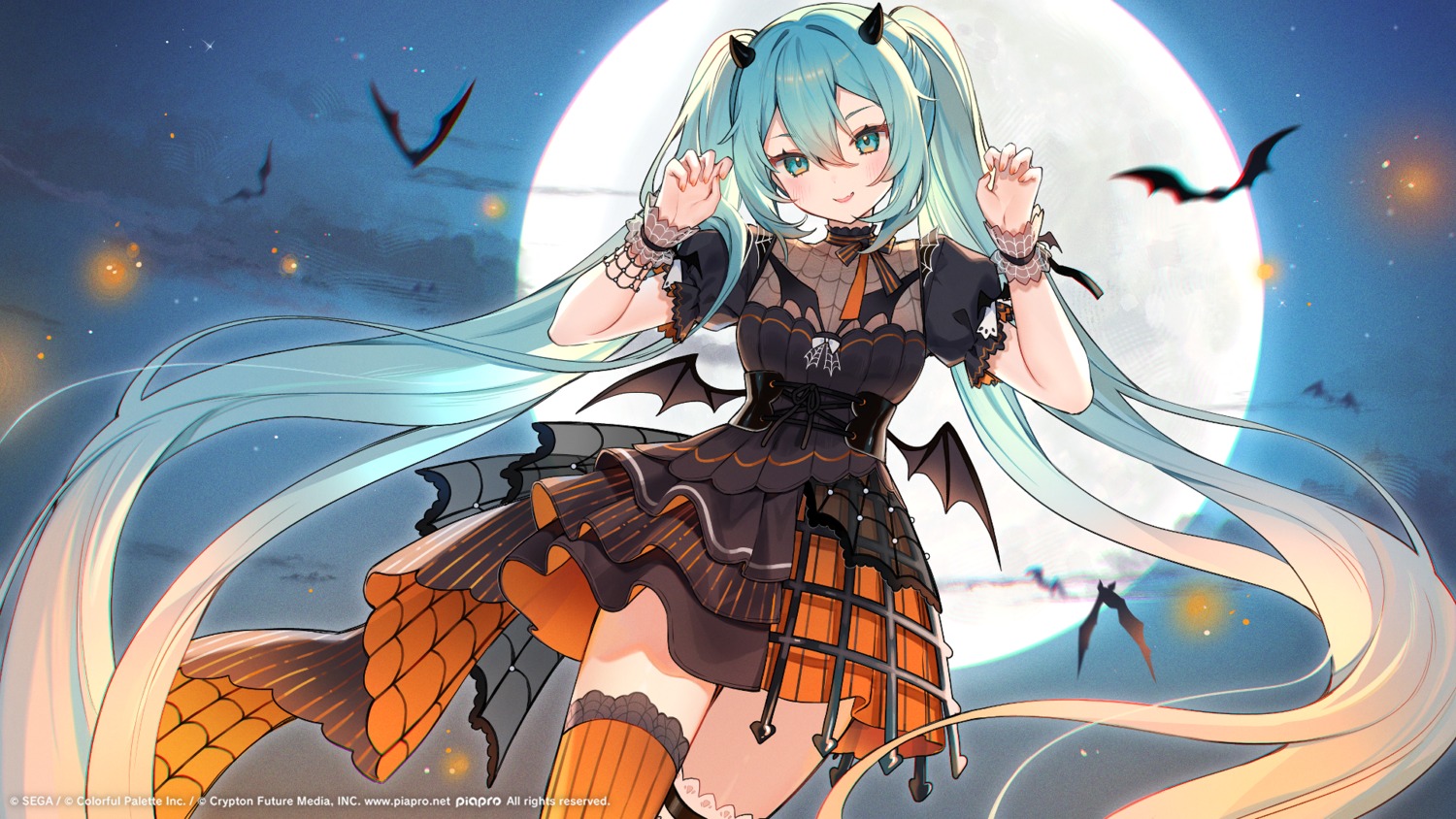 devil, halloween, hatsune_miku, horns, project_sekai, see_through, sega, thighhighs