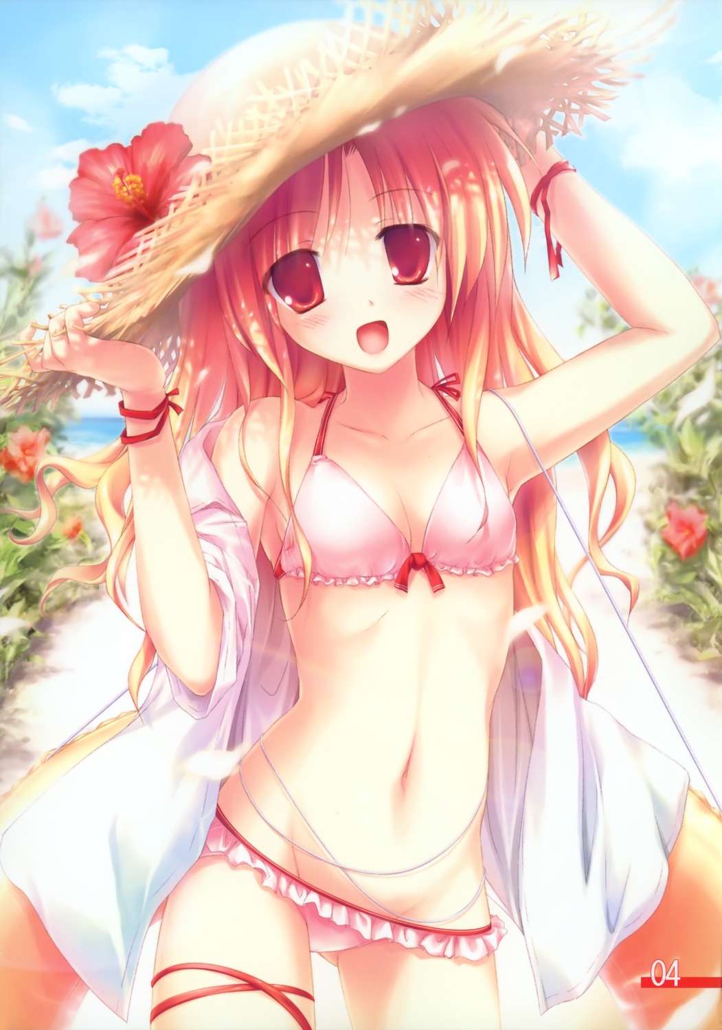 bikini, dress_shirt, empathy, fujisaki_rei, open_shirt, swimsuits