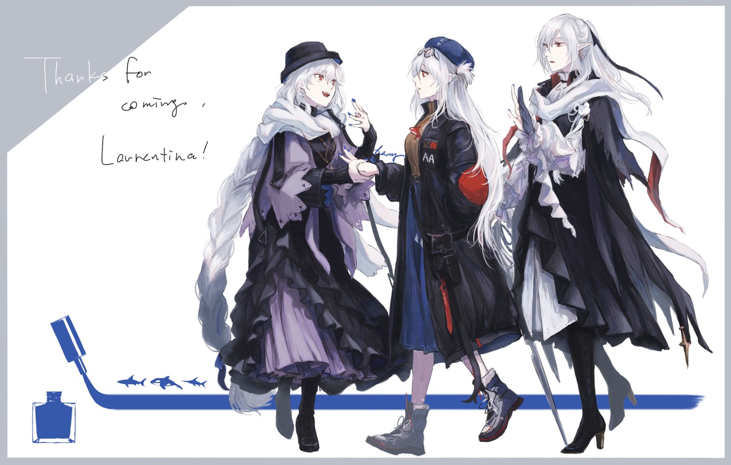 arknights, dress, gladiia, hasumi_(lotusmikan), heels, megane, pointy_ears, skadi_(arknights)