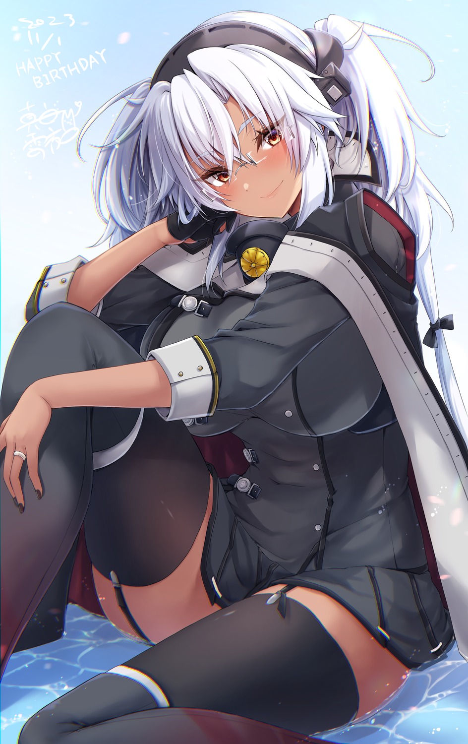 garter, kantai_collection, mashiro_yukiya, megane, musashi_(kancolle), stockings, thighhighs, uniform