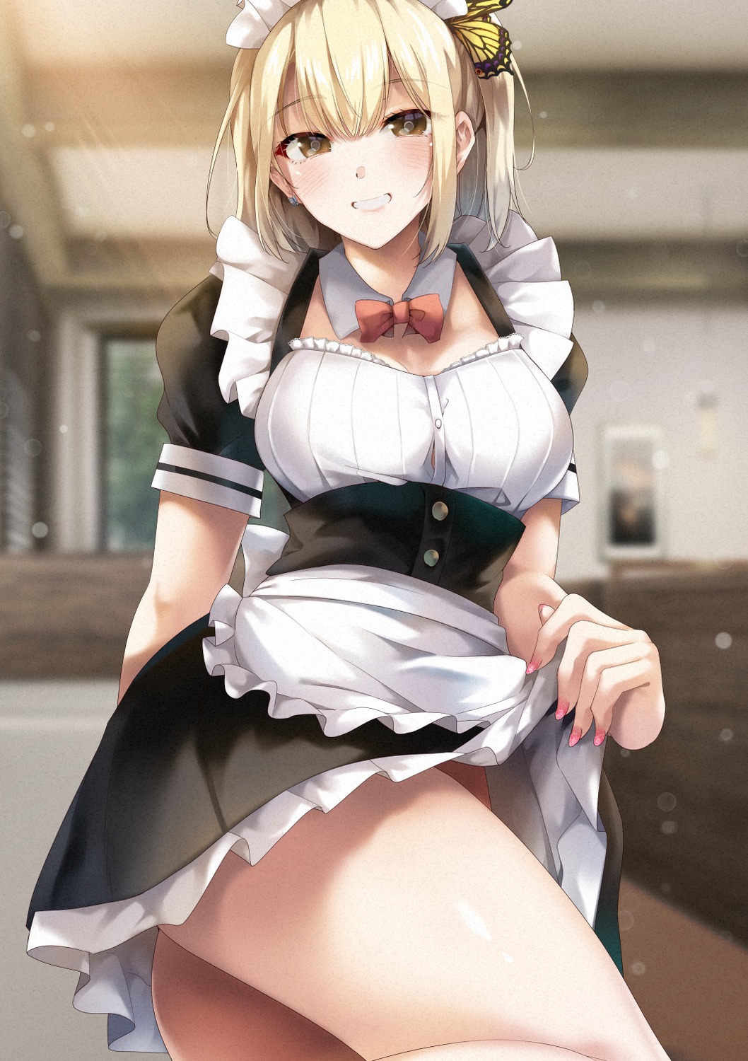 maid, ryouma_(galley), skirt_lift, waitress, yumeochi:_yume_de_bokura_wa_koi_ni_ochiru