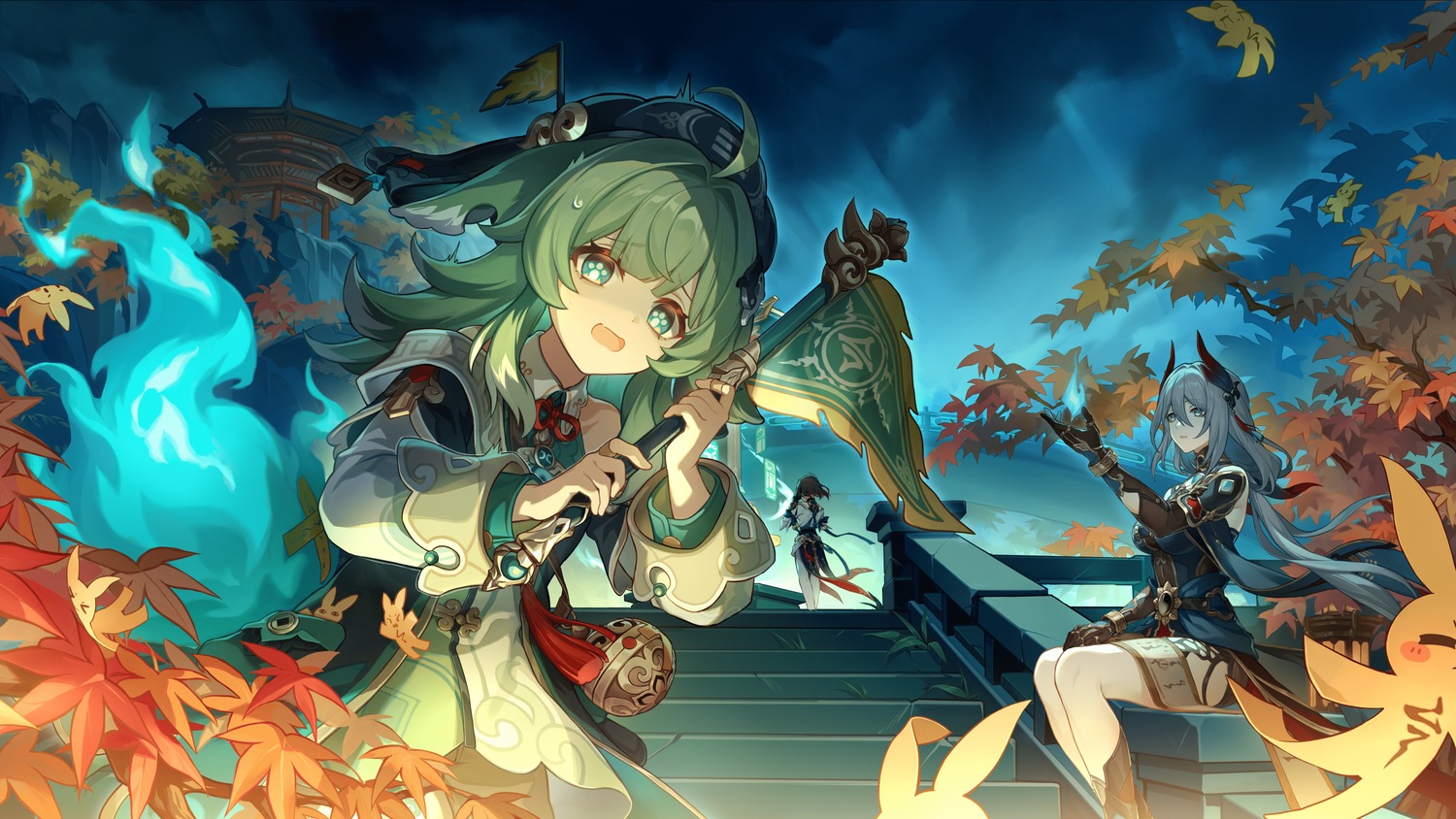 animal_ears, asian_clothes, hanya, honkai:_star_rail, horns, huohuo, tagme, tail, wallpaper, xueyi