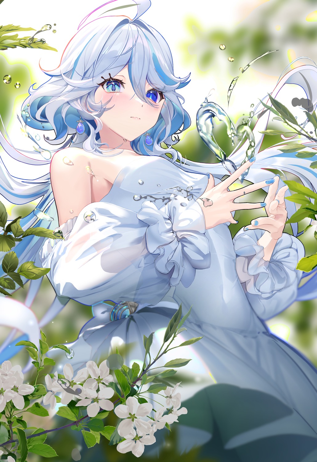 dress, furina, genshin_impact, heterochromia, no_bra, see_through, ttorong