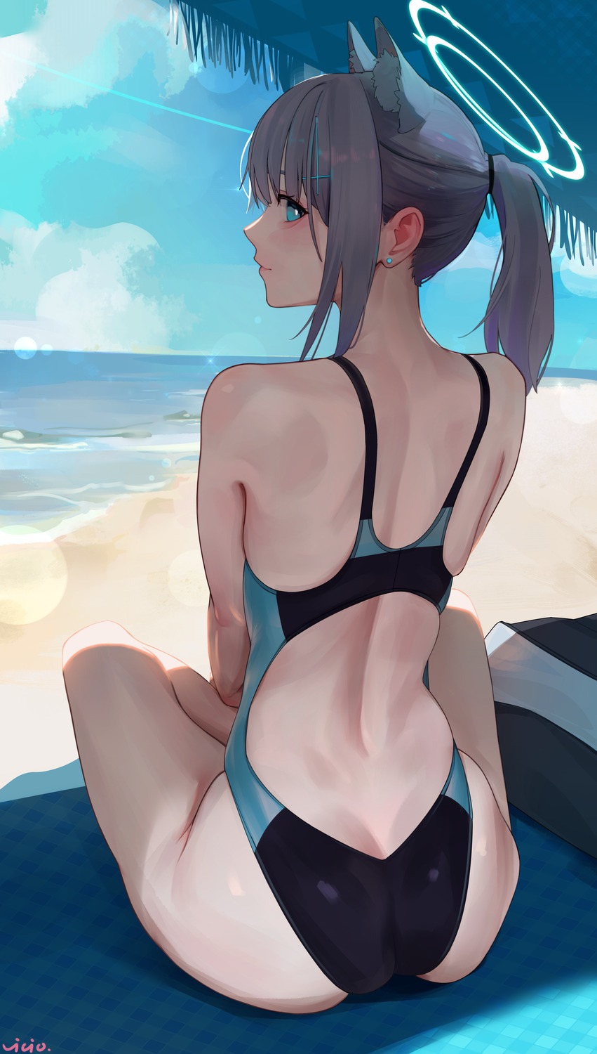 animal_ears, ass, blue_archive, chenmovicio, halo, nekomimi, sunaookami_shiroko, swimsuits