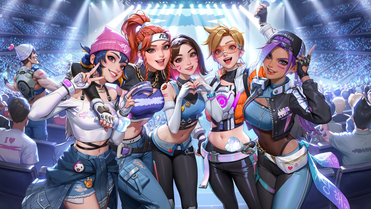 brigitte_(overwatch), d.va, garter, junkrat, kiriko_(overwatch), le_sserafim, megane, overwatch