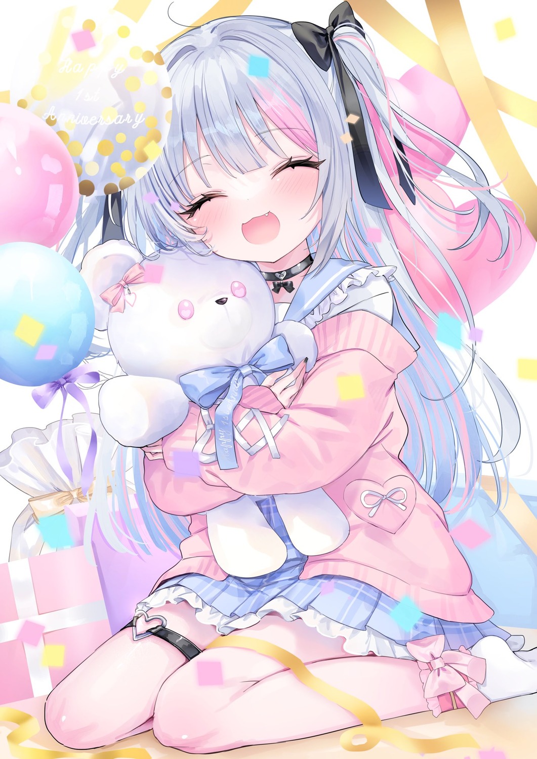 garter, indie_virtual_youtuber, kabashima_hana, nanase_yui_(vtuber), seifuku, sweater