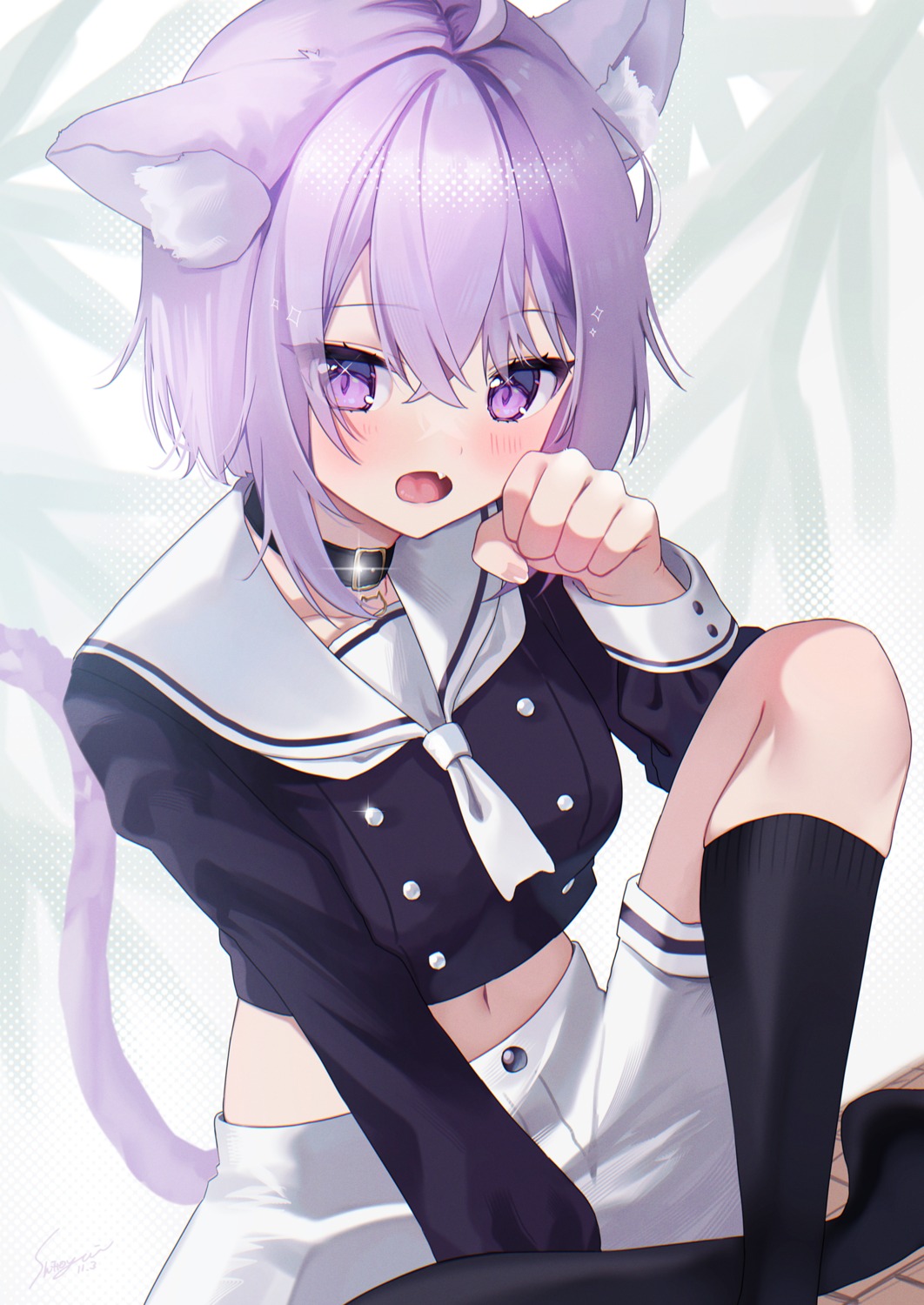 animal_ears, hololive, hololive_gamers, nekomata_okayu, nekomimi, seifuku, shito_yui, tail