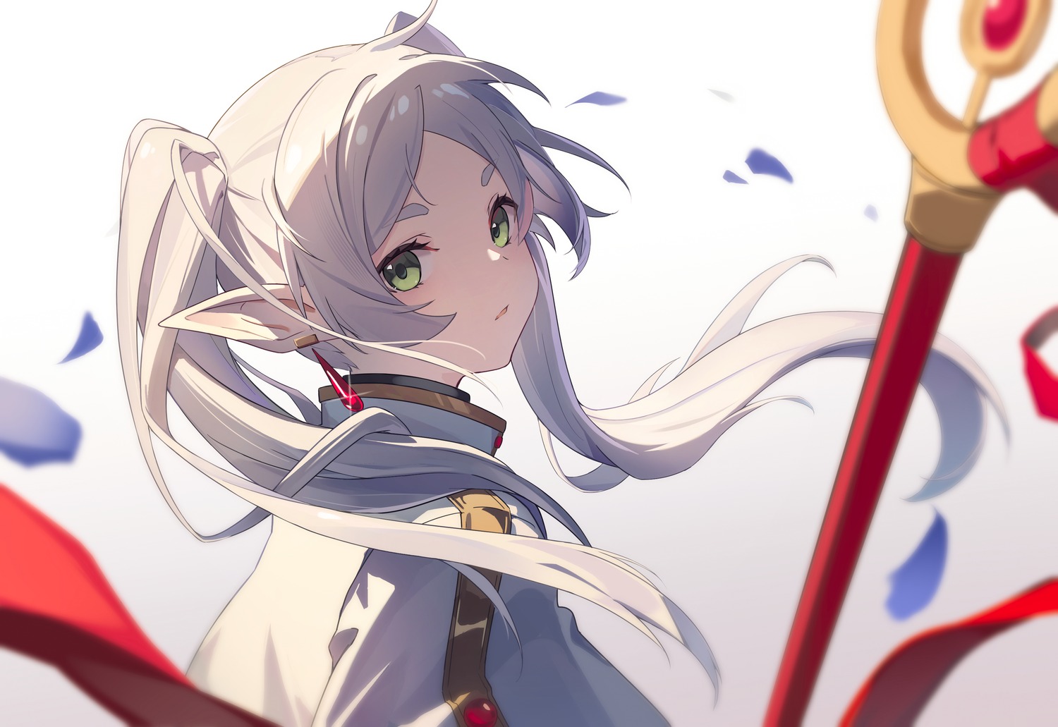elf, frieren, hishiki_(pixi14719710), pointy_ears, sousou_no_frieren, weapon