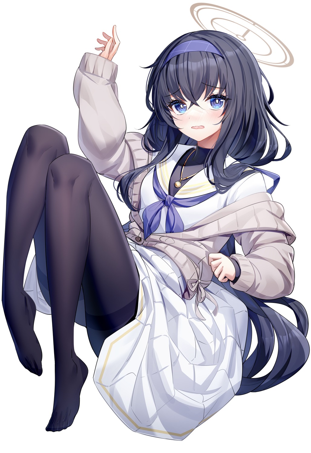 blue_archive, feet, halo, kozeki_ui, pantyhose, ririko_(zhuoyandesailaer), seifuku, skirt_lift