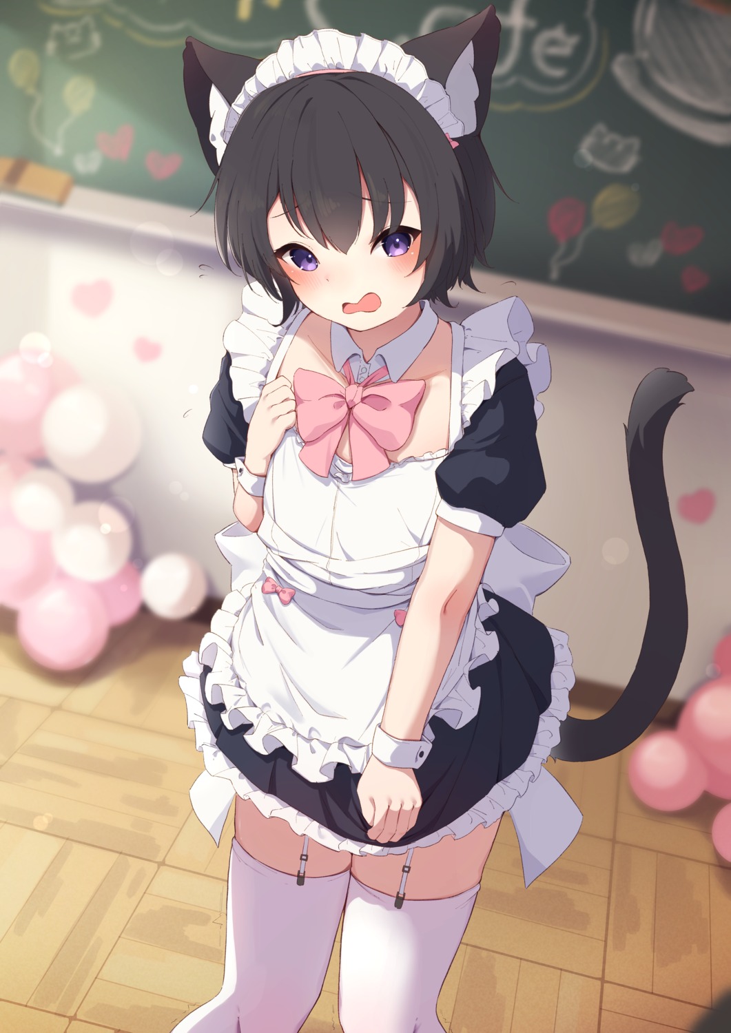 animal_ears, hinata_(pixiv53862745), maid, nekomimi, stockings, tail, thighhighs