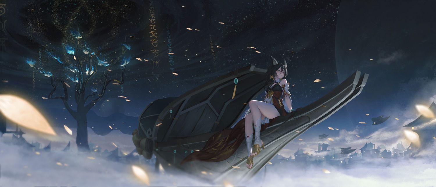animal_ears, heels, honkai:_star_rail, kitsune, landscape, tingyun, zfivez