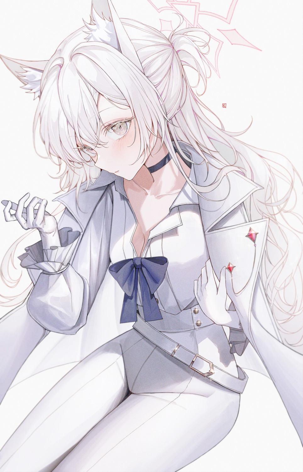 animal_ears, blue_archive, cleavage, halo, kiyosumi_akira, kuren_kren, nekomimi, uniform