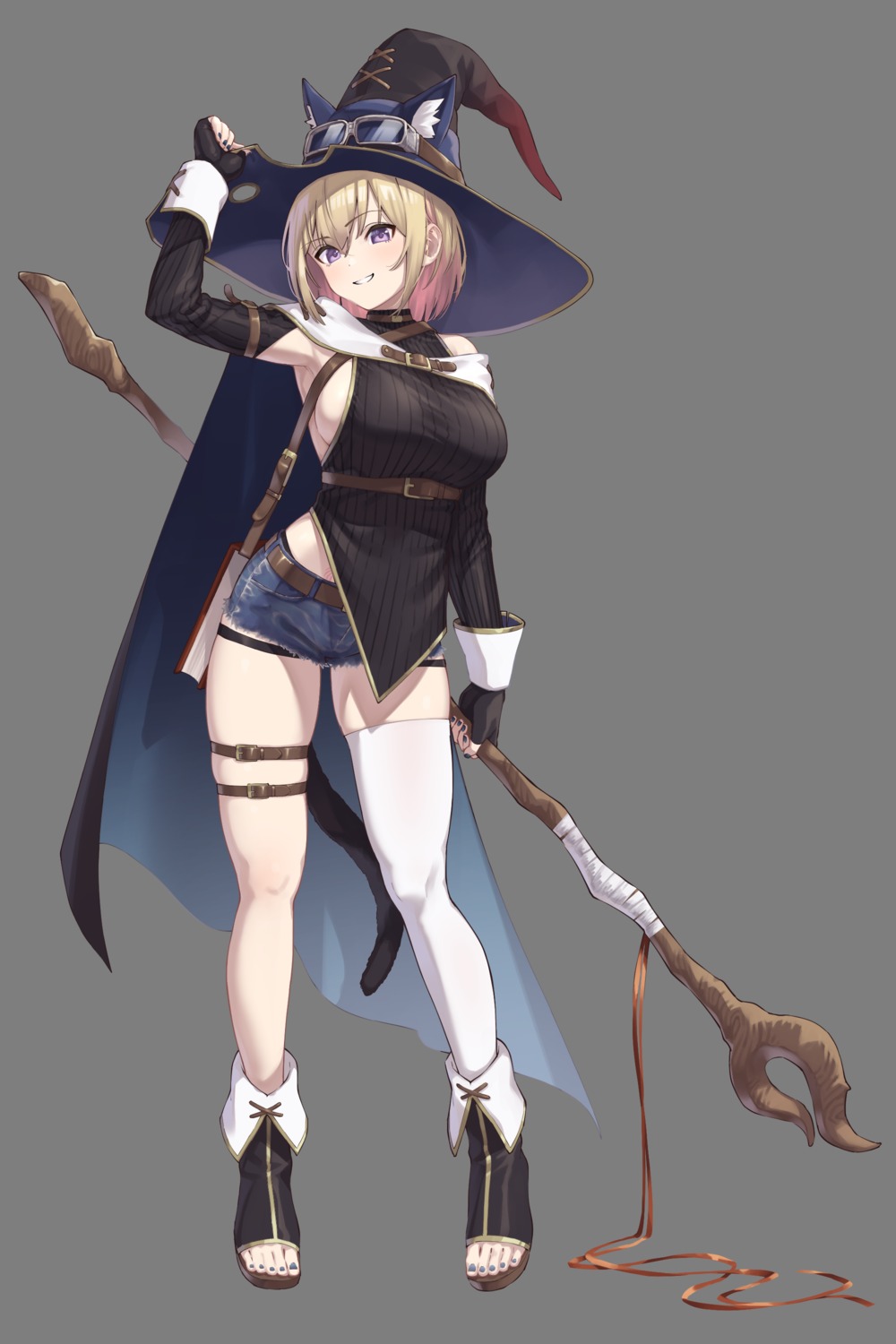 garter, herio, no_bra, sweater, thighhighs, transparent_png, weapon, witch