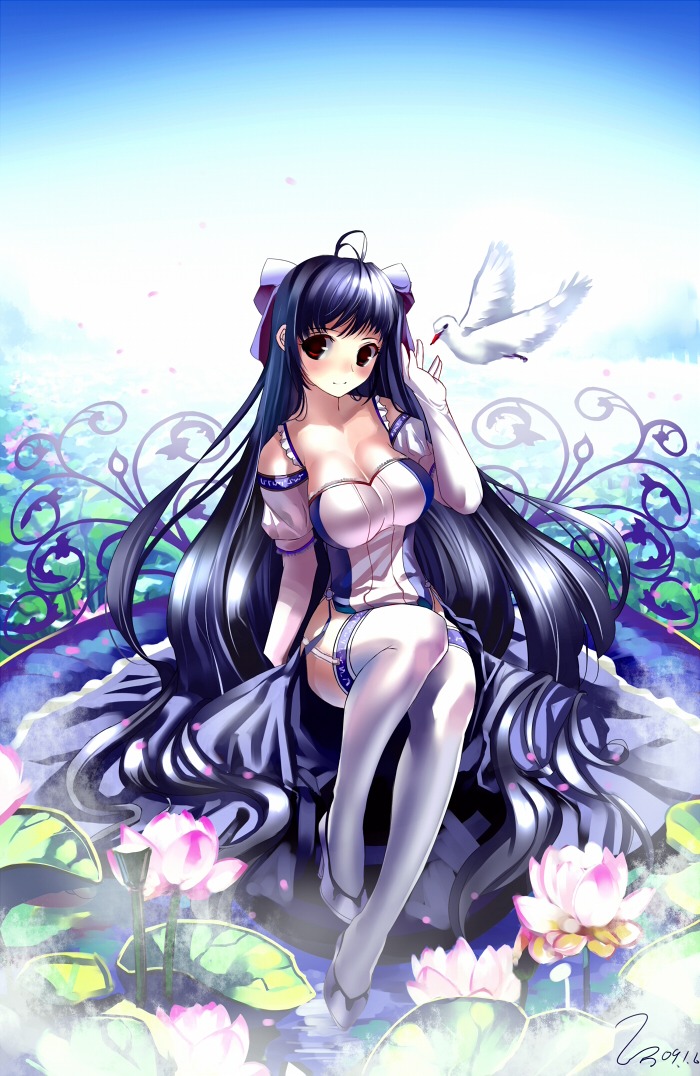 cleavage, garter_belt, miyazaki_byou, stockings, thighhighs