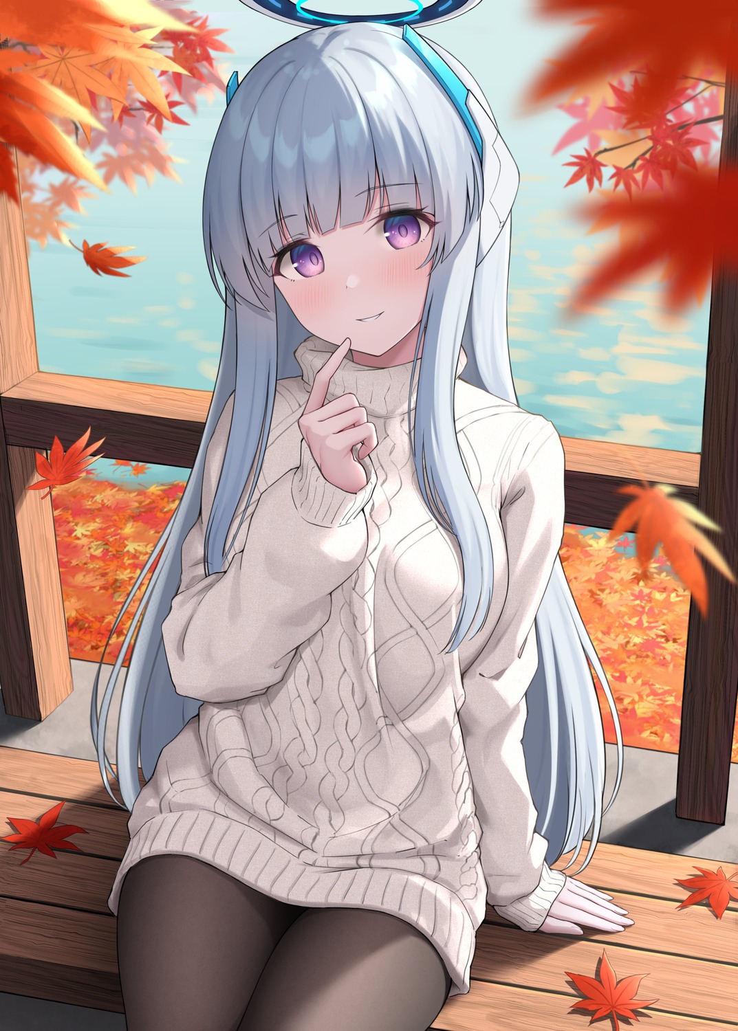 blue_archive, dress, halo, pantyhose, sweater, topgear, ushio_noa