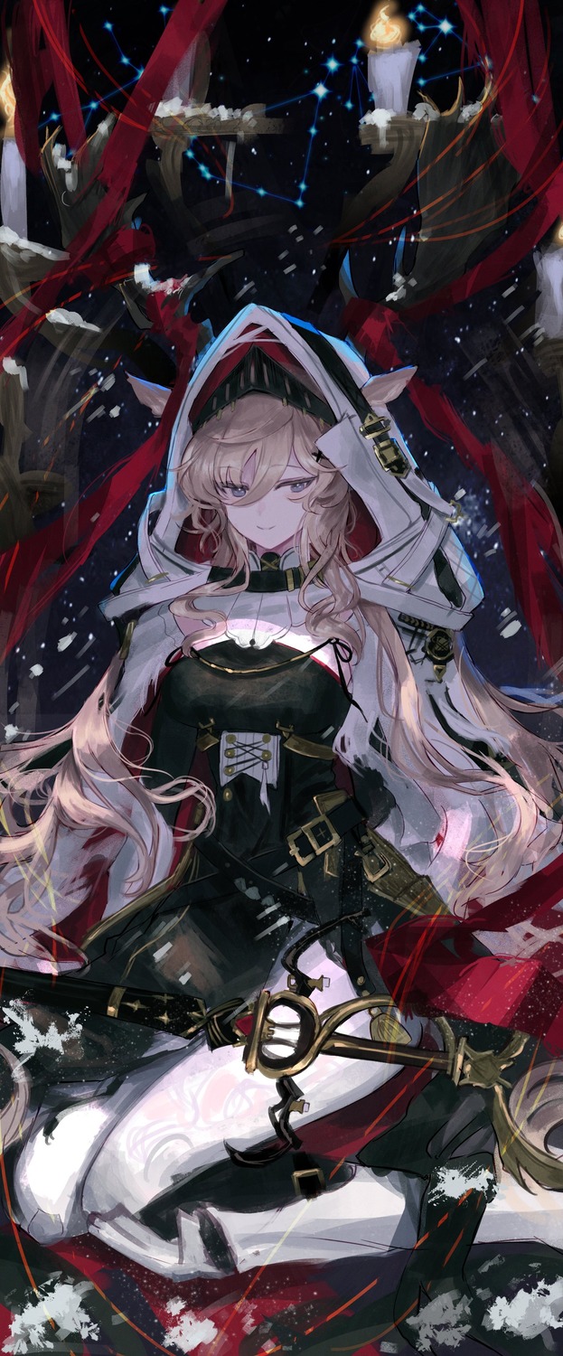 adamosina, animal_ears, arknights, armor, dress, horns, pantyhose, sketch, torn_clothes, viviana_droste
