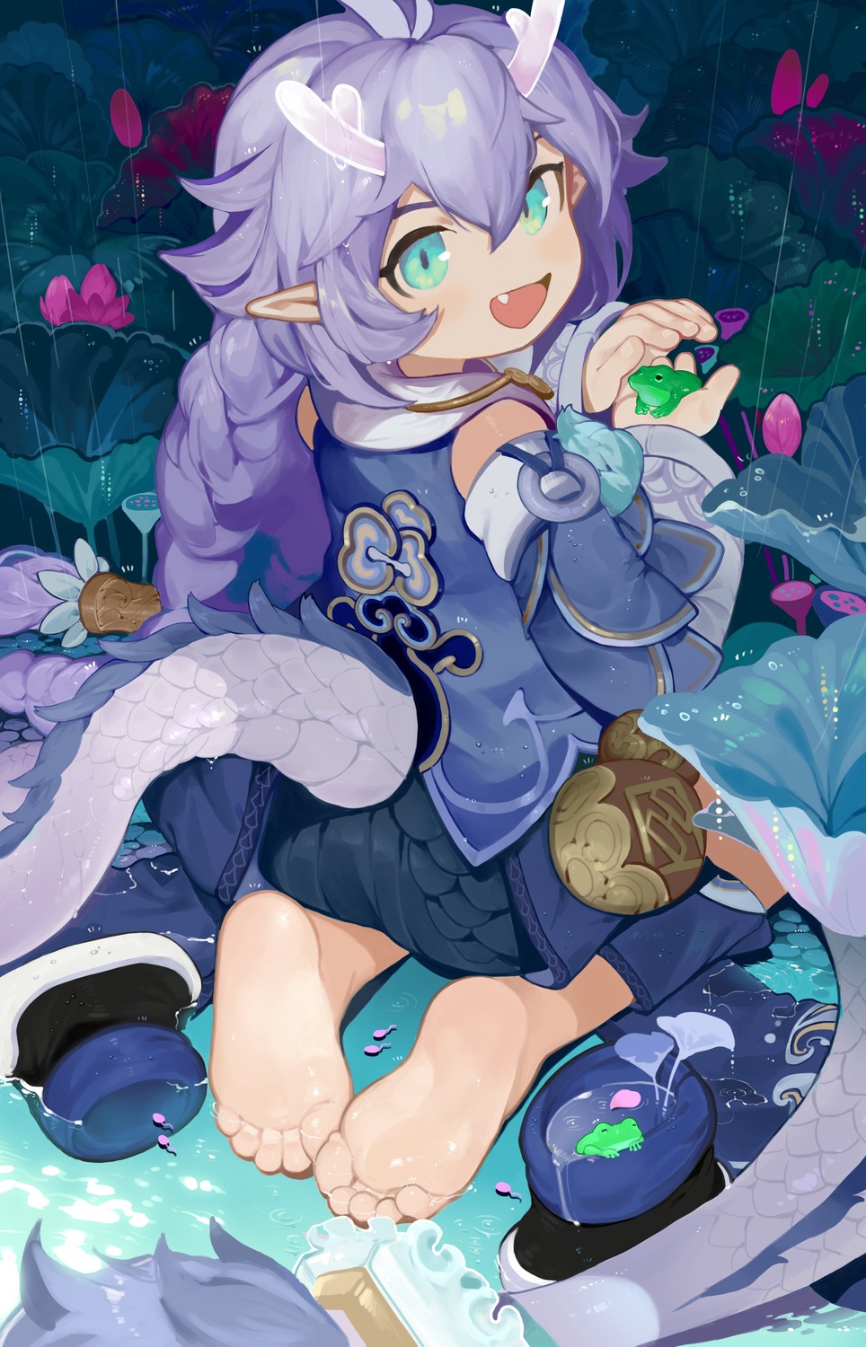 asian_clothes, bailu, feet, honkai:_star_rail, horns, menthak0, pointy_ears, tail