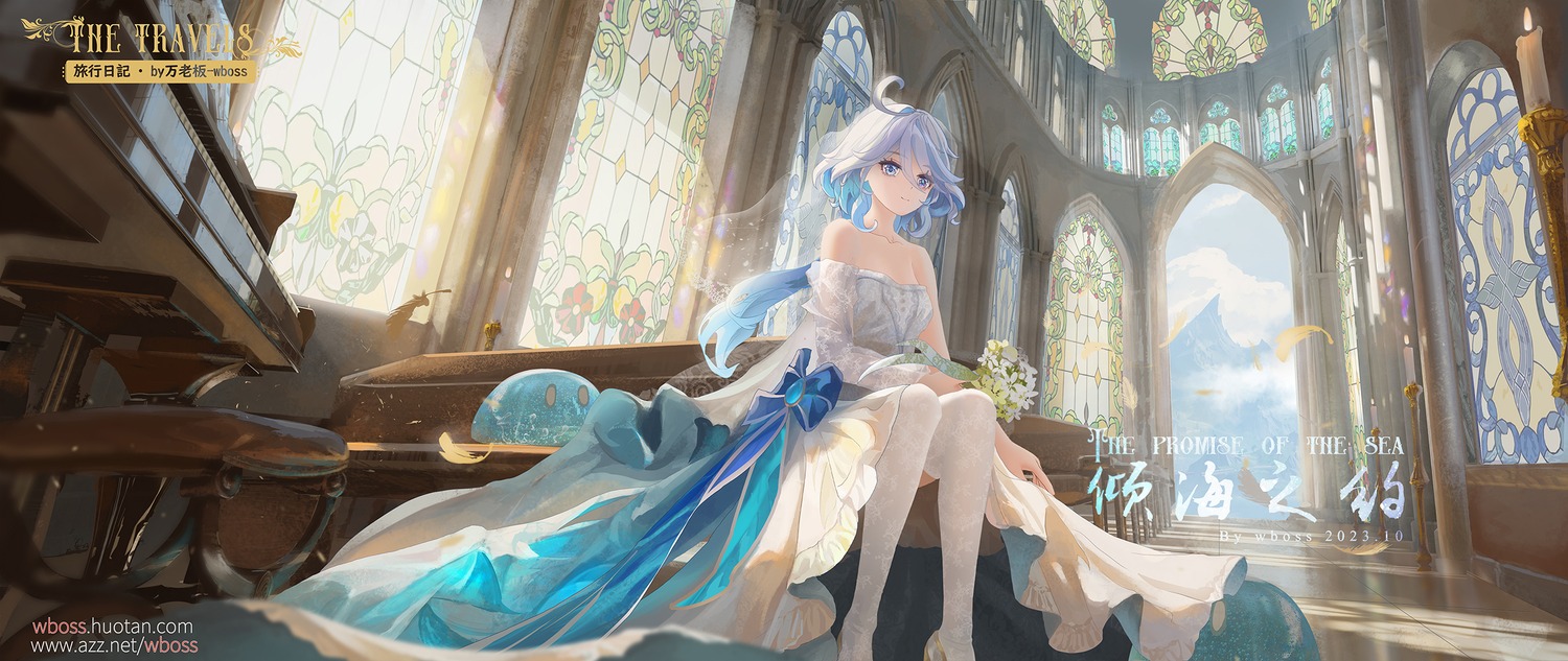 dress, furina, genshin_impact, heterochromia, no_bra, thighhighs, wboss