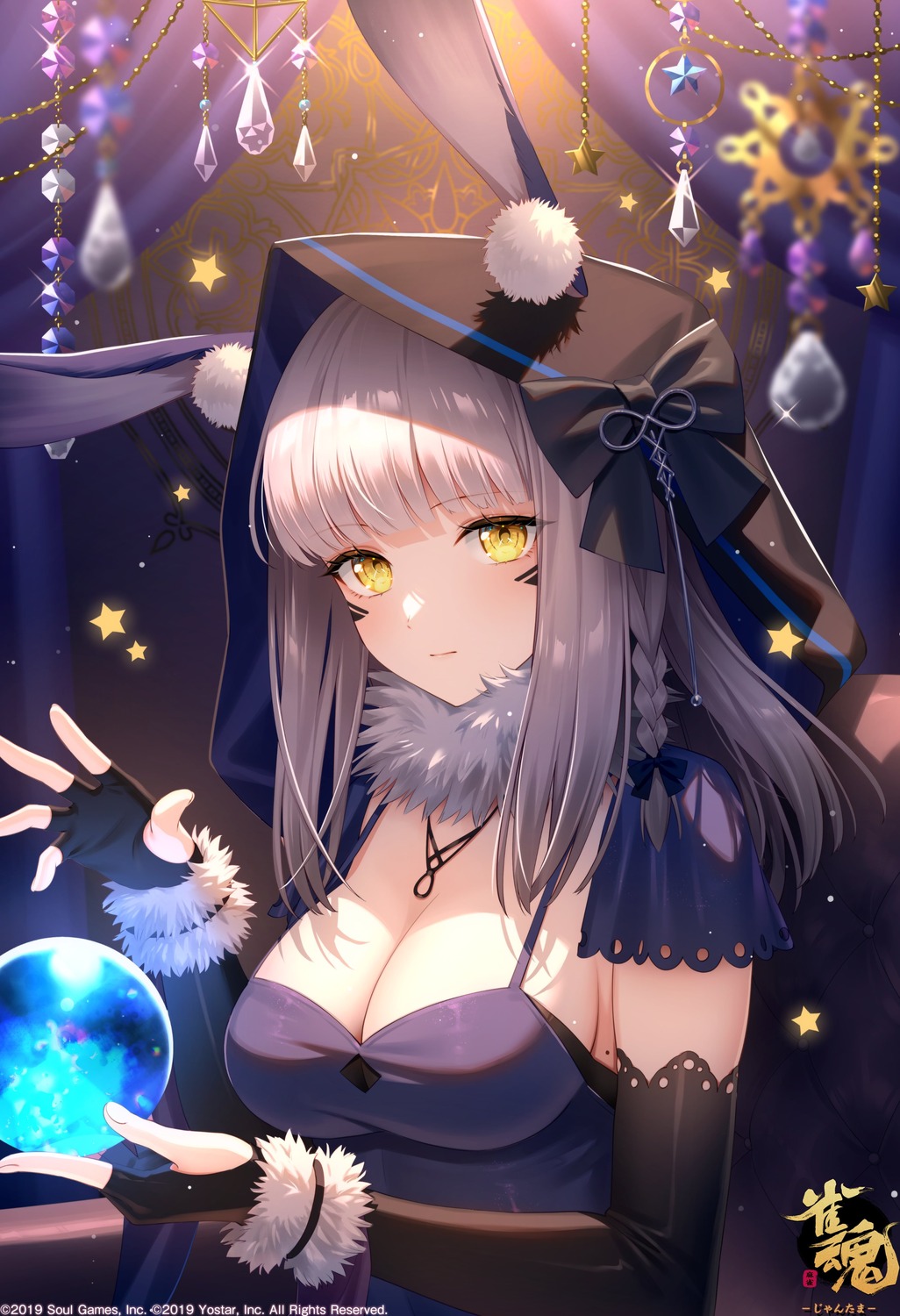 animal_ears, bshi_edayo, bunny_ears, cleavage, kaavi, majsoul, tattoo