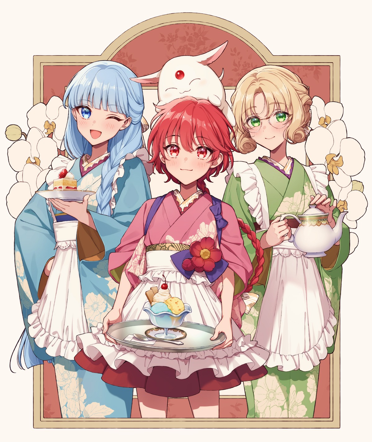 hououji_fuu, magic_knight_rayearth, maid, masami, megane, mokona, ryuuzaki_umi, shidou_hikaru