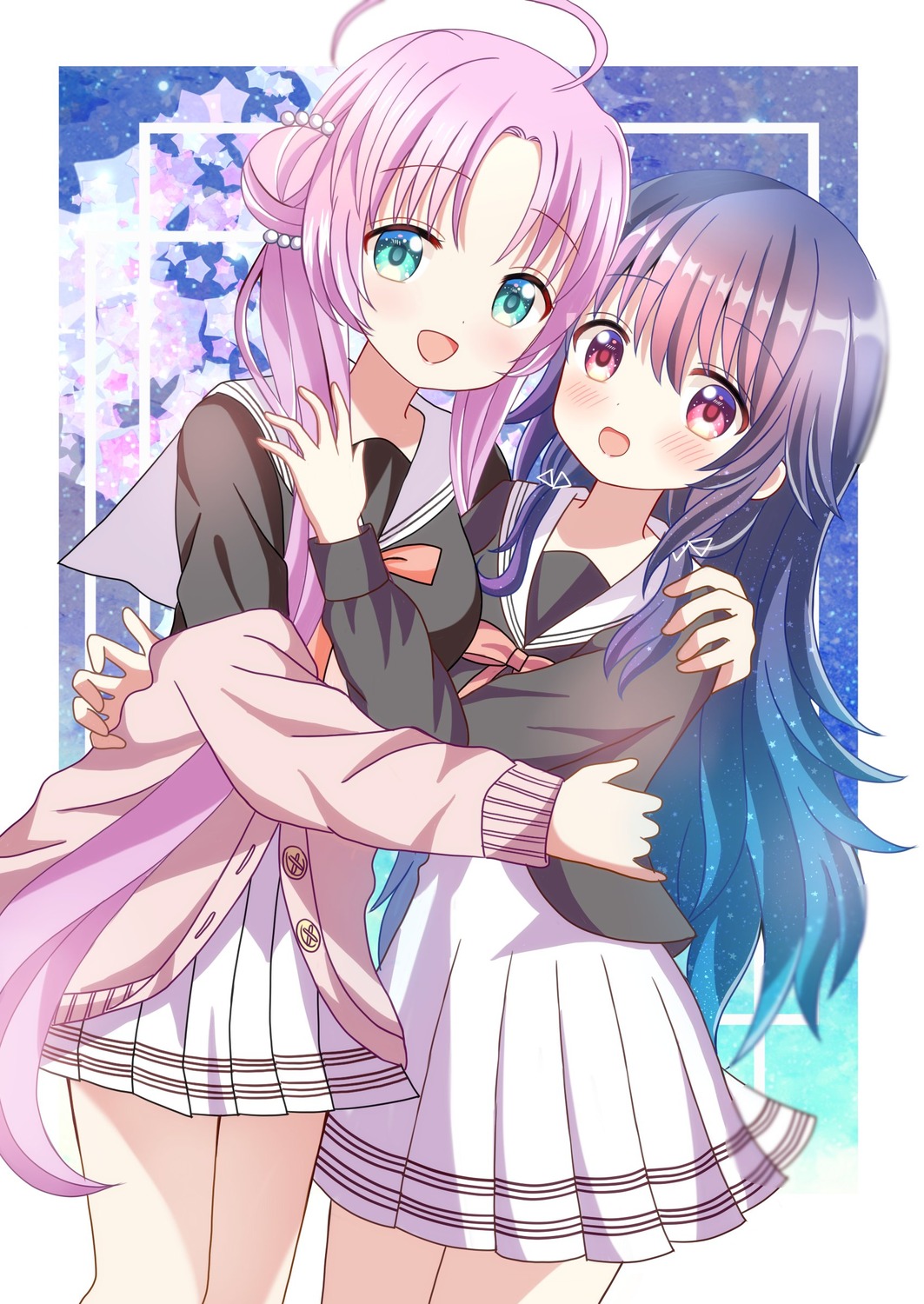 akeuchi_yuu, hoshikuzu_telepath, konohoshi_umika, ryoutan, seifuku, sweater, yuri