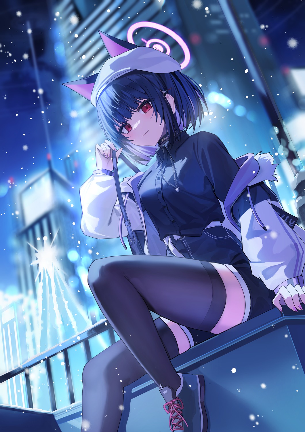 animal_ears, blue_archive, halo, iv_(iv70311741), kyouyama_kazusa, nekomimi, thighhighs