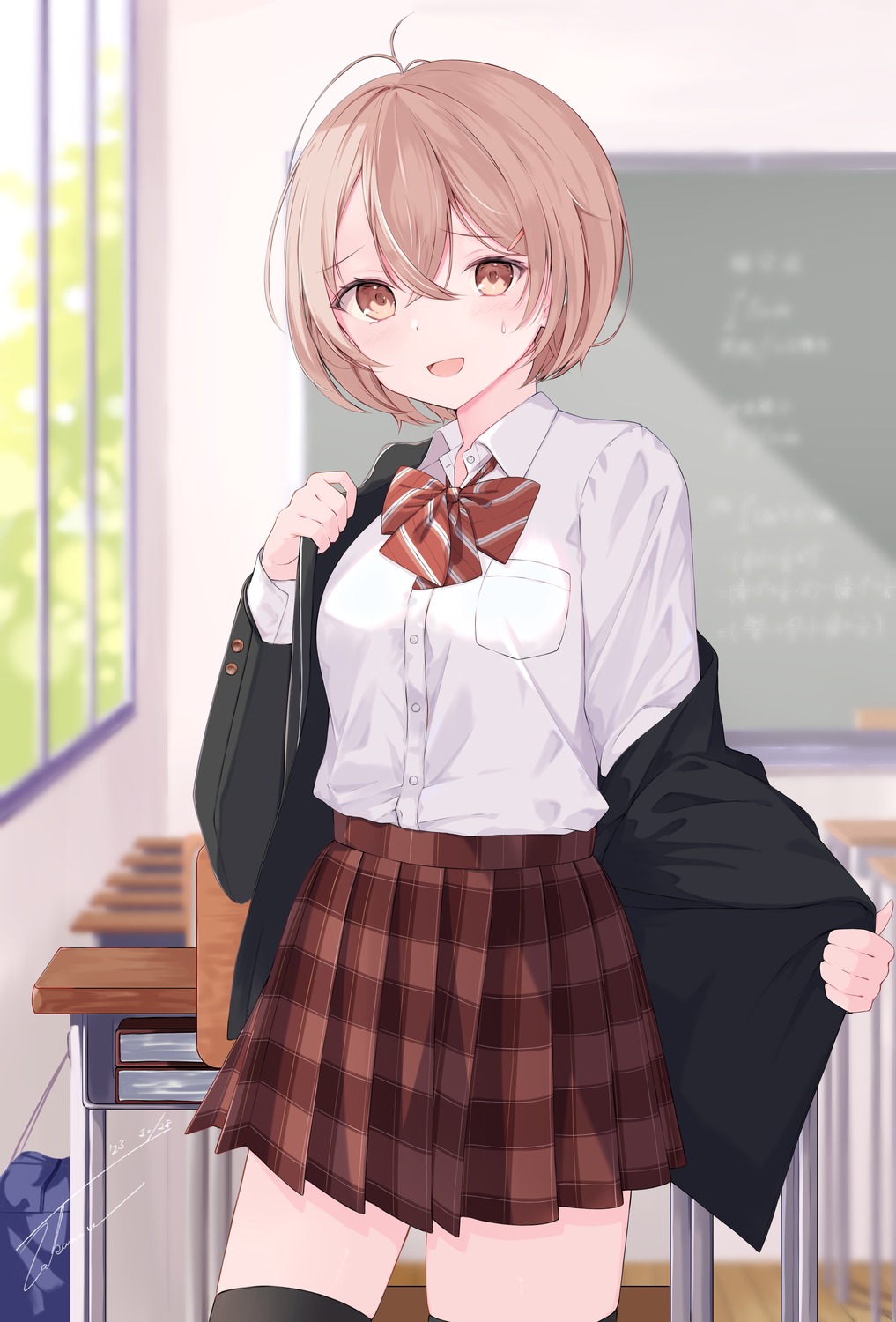 seifuku, takanawa, thighhighs, undressing