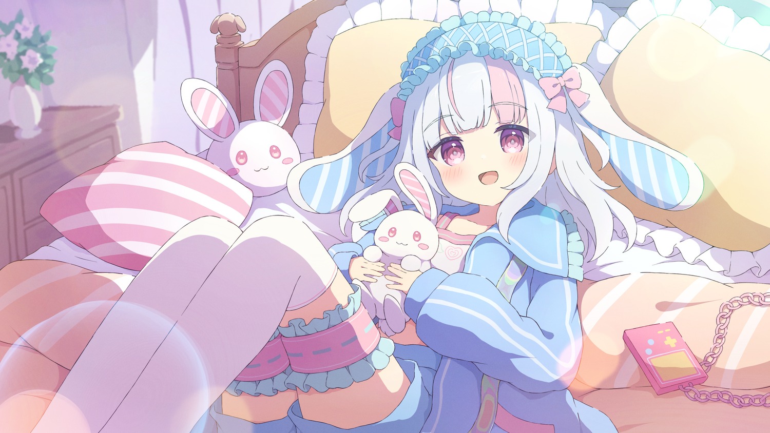 animal_ears, bunny_ears, garter, pajama, thighhighs, tyakomes