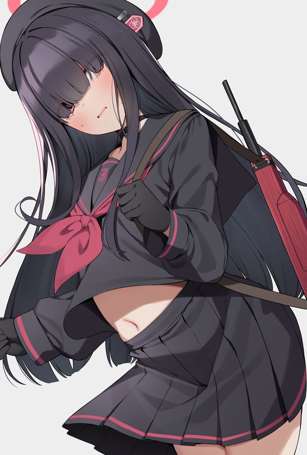 blue_archive, gun, halo, justice_realization_committee_member, seifuku, skirt_lift, suiroh