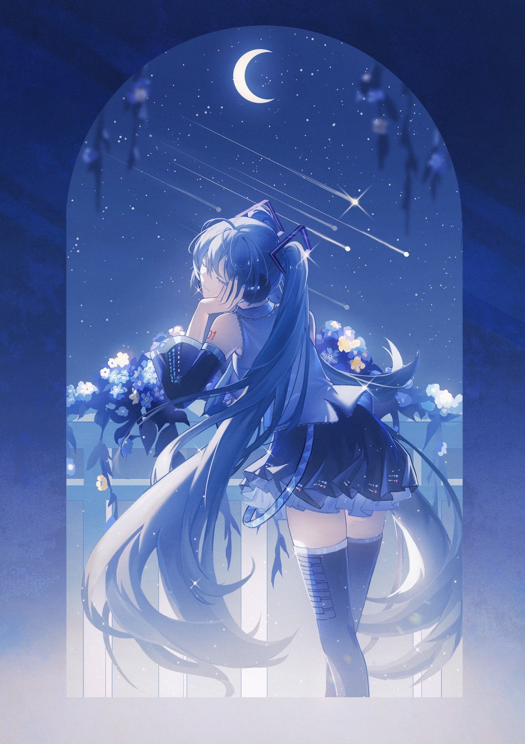 ass, hatsune_miku, headphones, ji_ye_fan_sheng, tattoo, thighhighs, vocaloid