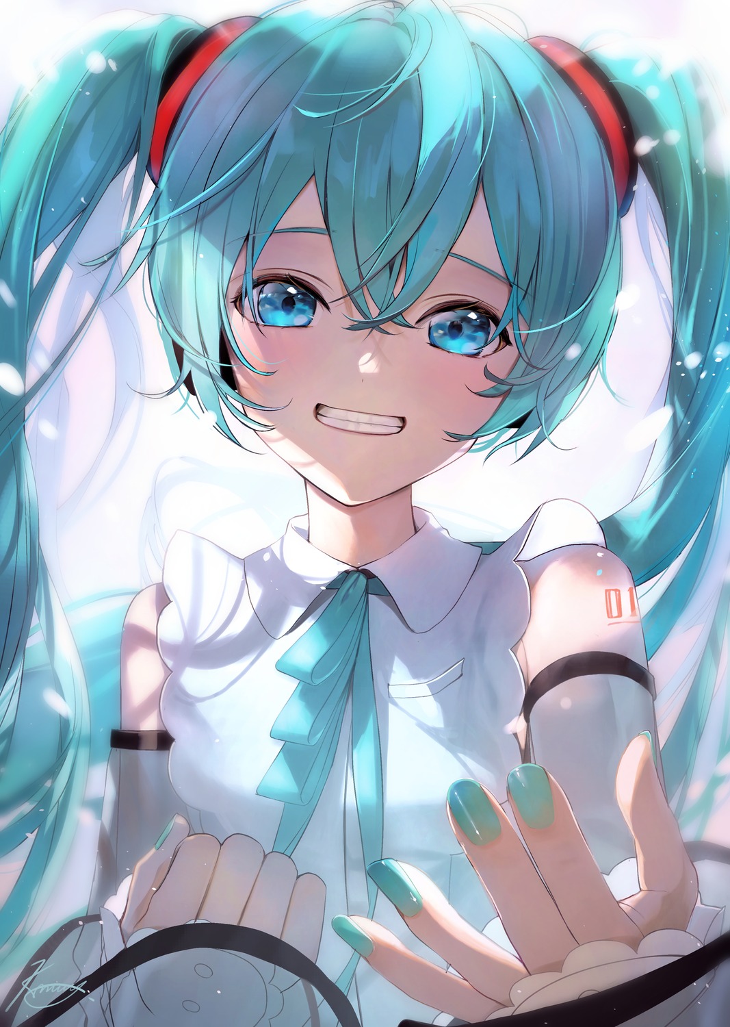 hatsune_miku, headphones, kamatoyu_ill, tattoo, vocaloid