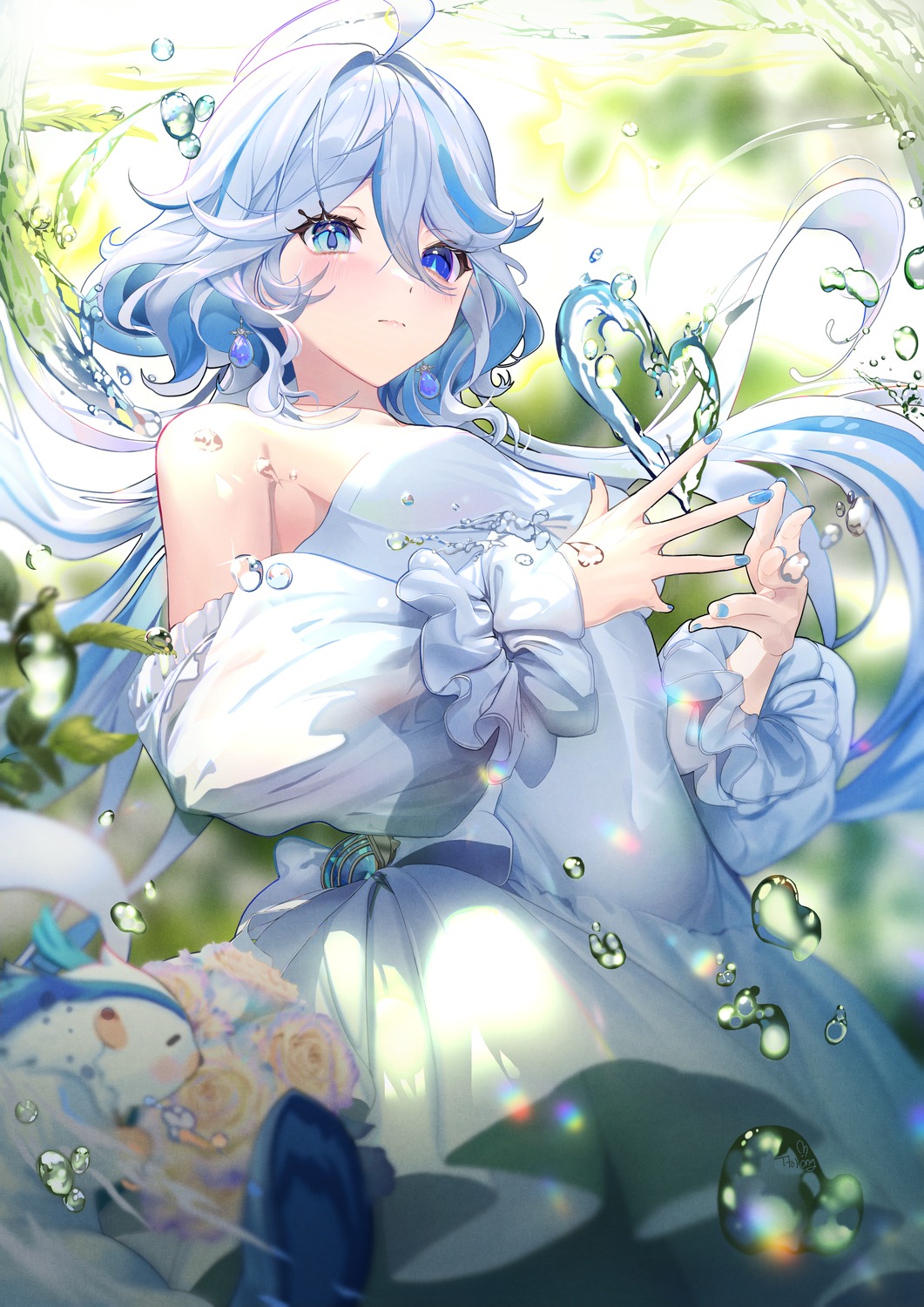 artist_revision, dress, furina, genshin_impact, heterochromia, no_bra, see_through, ttorong