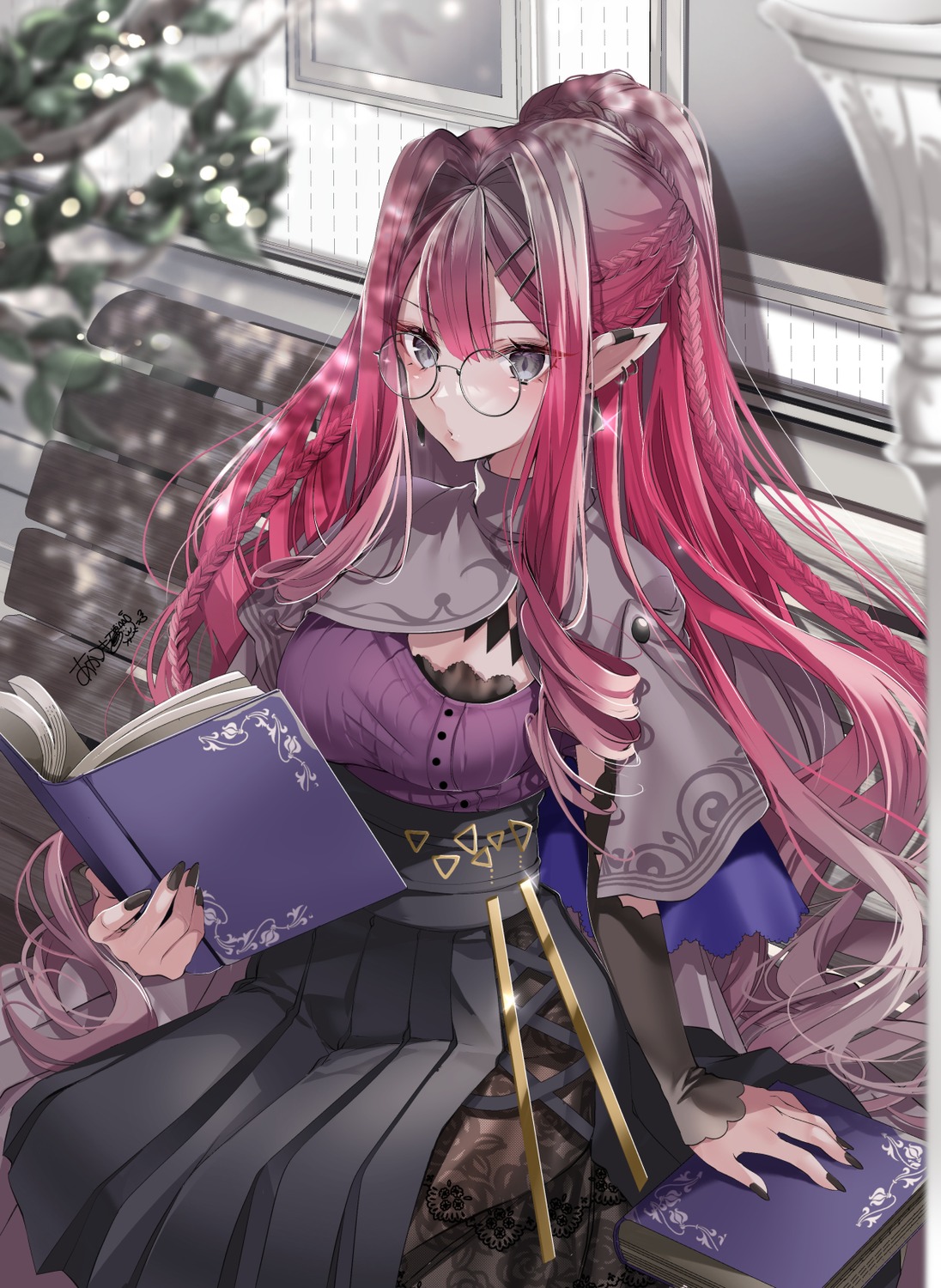 akatsuki_hijiri, baobhan_sith_(fate), fate/grand_order, megane, pointy_ears