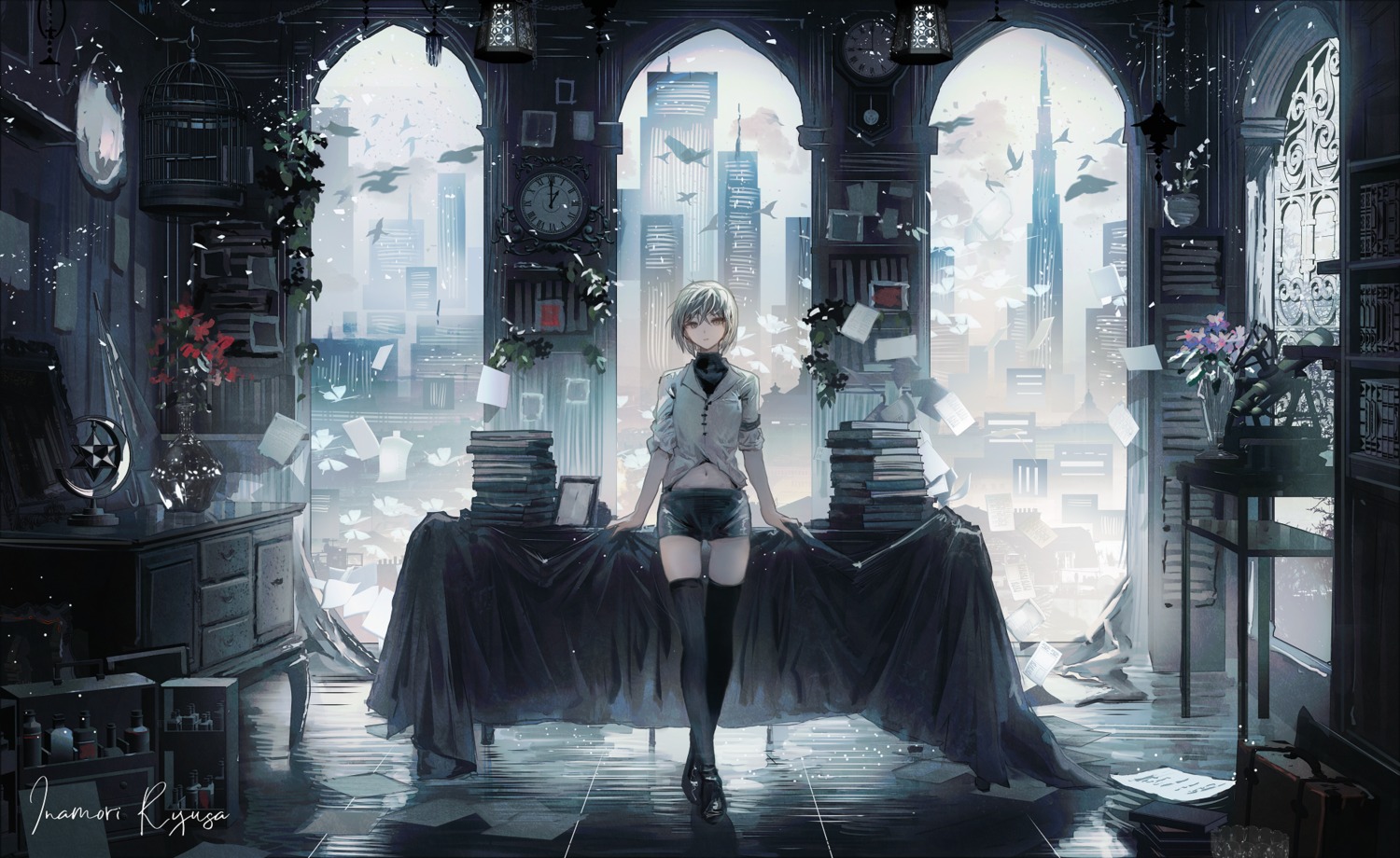 inamori_ryuusa, landscape, thighhighs