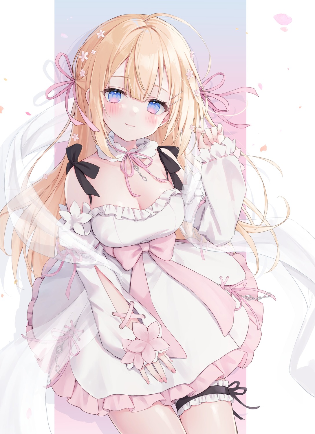 cleavage, dress, garter, indie_virtual_youtuber, no_bra, shano_hiyori, yukinoshita_peo