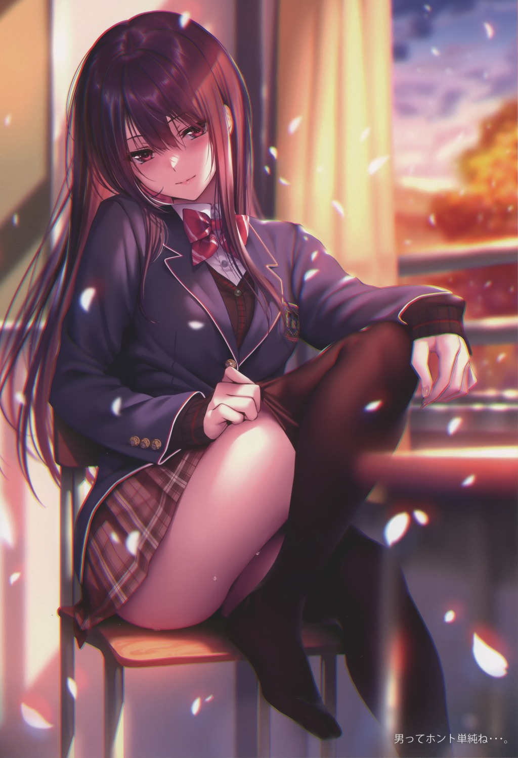 hanikami_kanojo, minazumi_kasane, piromizu, seifuku, skirt_lift, sweater, thighhighs, undressing