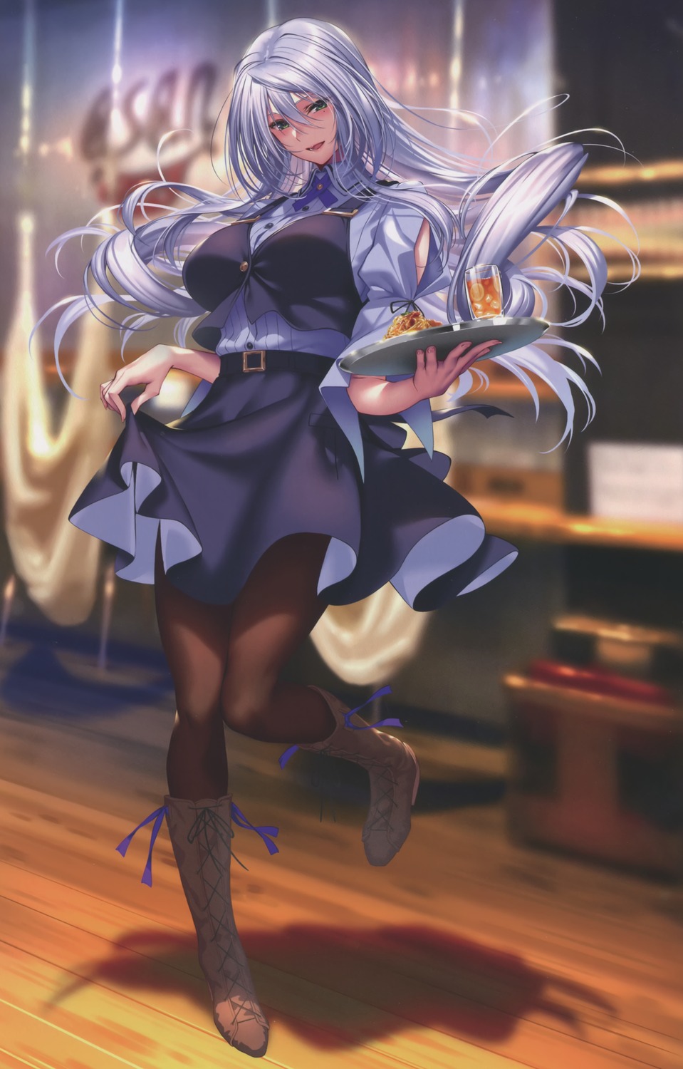 amagasa_tsuzuri, hanikami_kanojo, heels, pantyhose, piromizu, skirt_lift, waitress