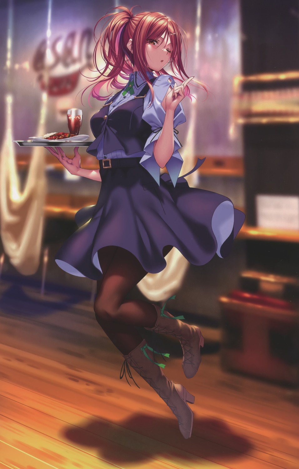 hanikami_kanojo, heels, myouga_satsuki, pantyhose, piromizu, waitress
