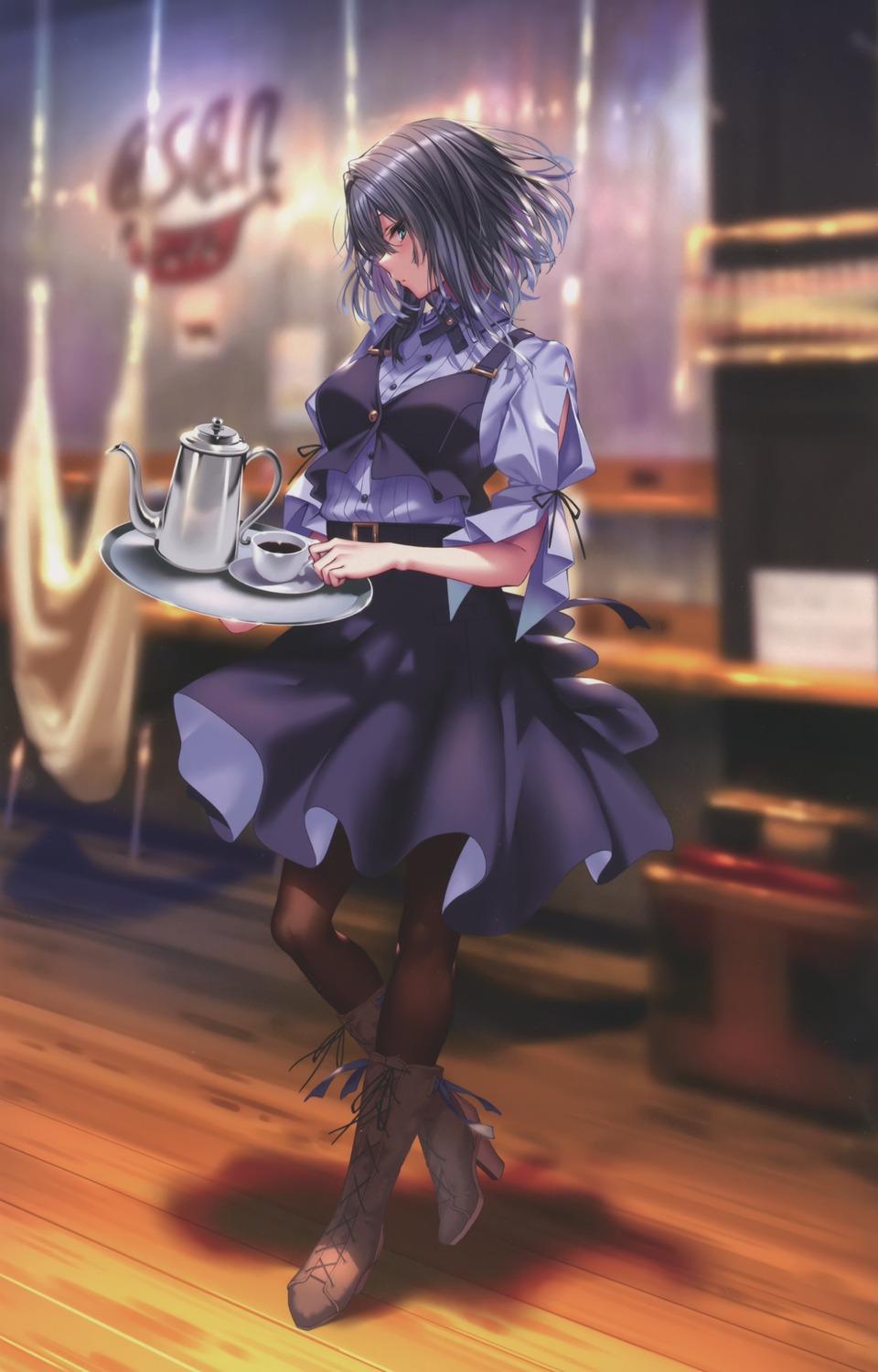 chigami_hikage, hanikami_kanojo, heels, pantyhose, piromizu, waitress
