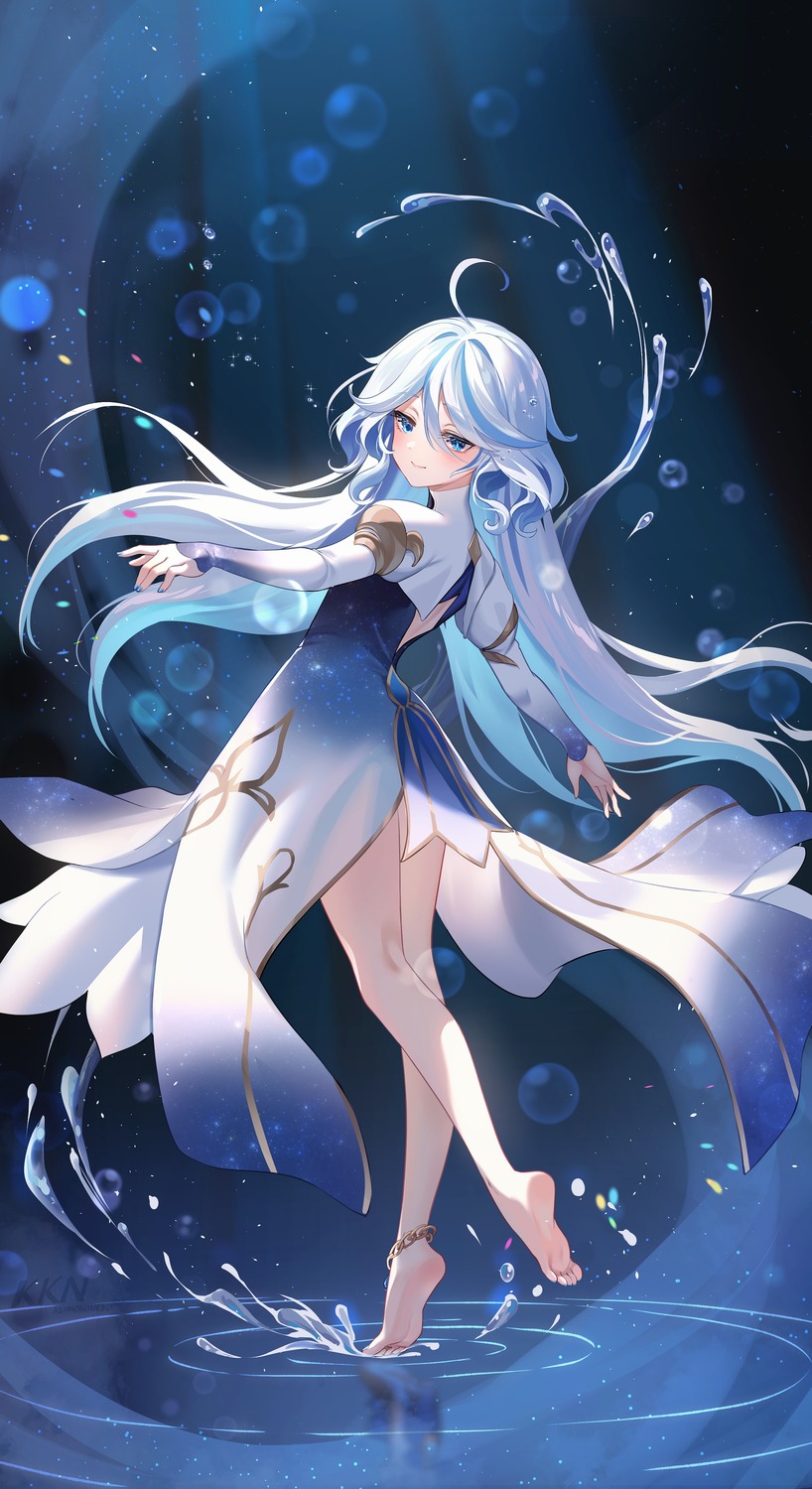 dress, furina, genshin_impact, heterochromia, lalazyt, wet